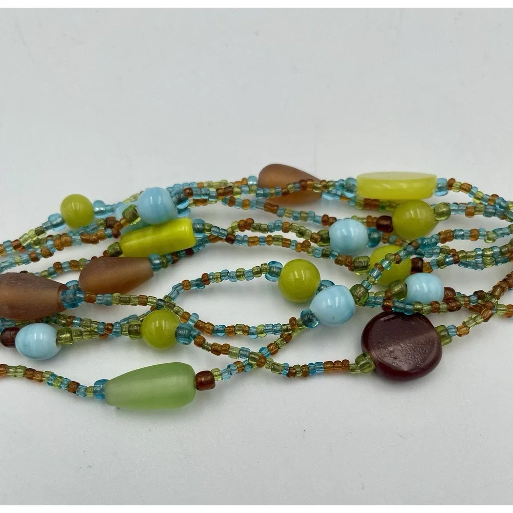 Artisan Beaded Bracelet Multi Strand Blue Green Brown 8
